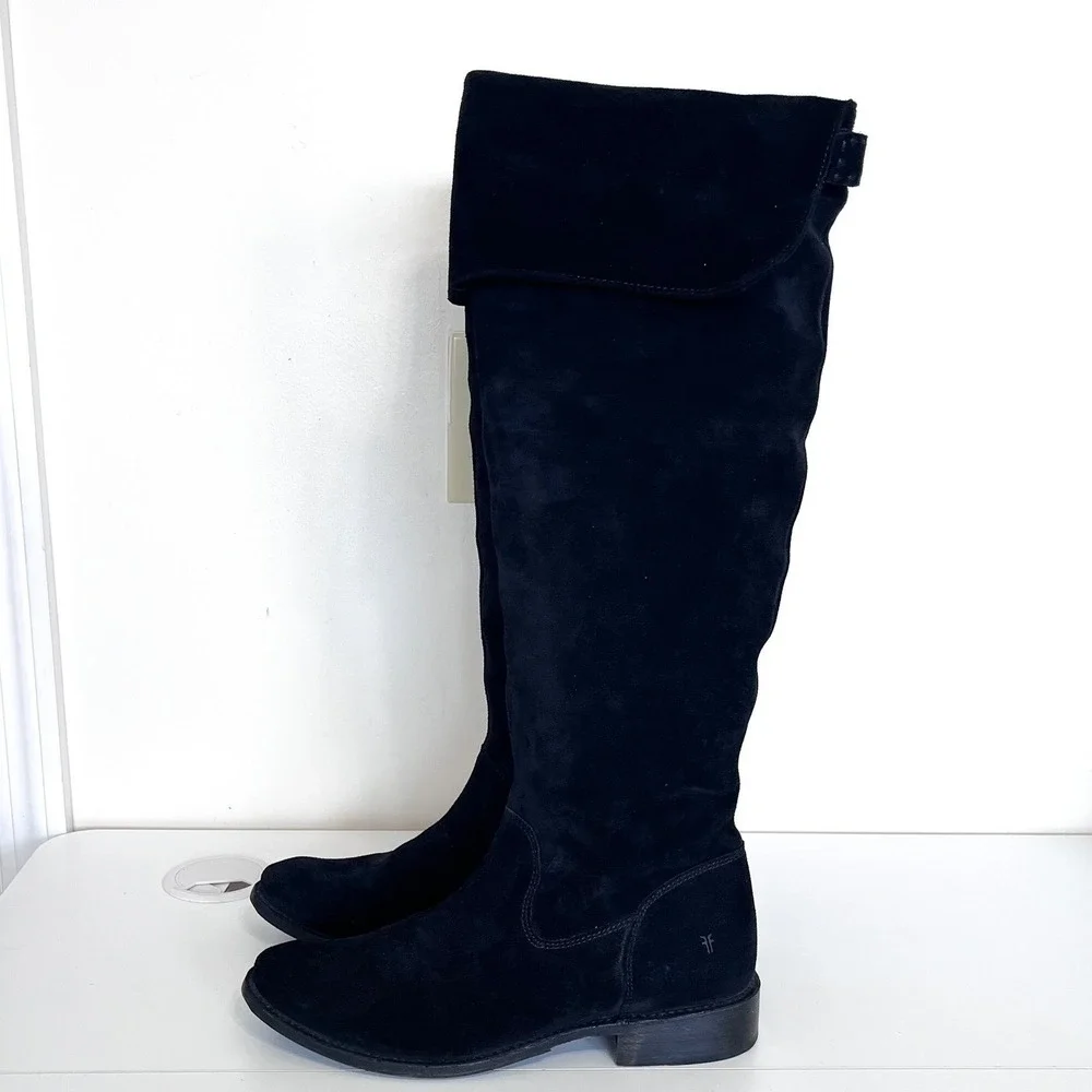 Frye Womens Over The Knee Suede Boots Size 7 Black‎ Western Riding Festival